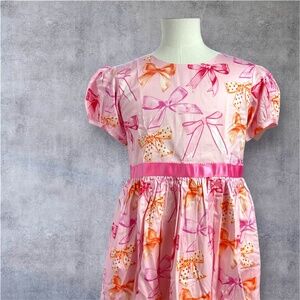 Rachel Riley Bow print dress, pink, size 10y
